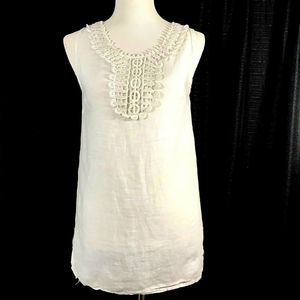 Lungo L'Arno Top Small Tunic Ivory 100% Linen Blouse Tank  Lace Side Split Italy